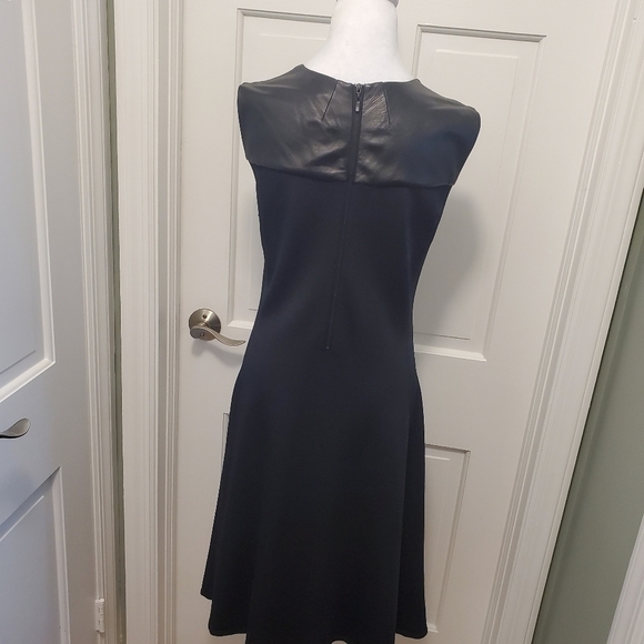 EC Classiques Entier Leather Trim Fit and flare Stretchy Jersey Knit Dress Med. - Picture 5 of 11